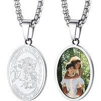 PROSTEEL Men Custom Photo Archangel St. Michael Necklace, Stainless Steel/Gold Plated/Black (Send Gift Box) Oval St. Michael-stainless
