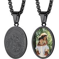 PROSTEEL Men Custom Photo Archangel St. Michael Necklace, Stainless Steel/Gold Plated/Black (Send Gift Box) Oval St. Michael-black