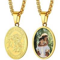 PROSTEEL Men Custom Photo Archangel St. Michael Necklace, Stainless Steel/Gold Plated/Black (Send Gift Box) Oval St. Michael-golden