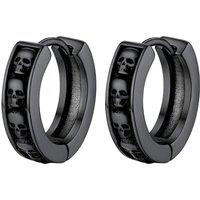 PROSTEEL Mens Hoop Earrings, Huggie Earrings Small Silver/Black/Gold Plated -With Gift Box Skull-black