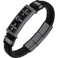 PROSTEEL Men Leather Braided Bracelet, Personalized Black -Send Gift Box black-skull