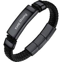 PROSTEEL Men Leather Braided Bracelet, Personalized Black -Send Gift Box engraved-black