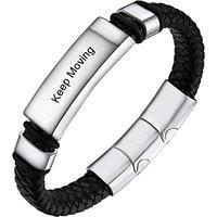 PROSTEEL Men Leather Braided Bracelet, Personalized Black -Send Gift Box engraved-steel