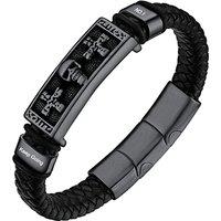 PROSTEEL Men Leather Braided Bracelet, Personalized Black -Send Gift Box engraved-black-skull