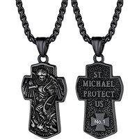 PROSTEEL Men Stainless Steel Saint Michael Necklace, Can Engrave, Gold Plated/Black-Send Gift Box Engrave-cross-black