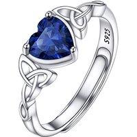 PROSILVER Adjustable 925 Sterling Silver Ring for Women Heart Solitaire Cubic Zirconia Birthstone Open Thumb Rings, Celtic Jewellery for Ladies Girls