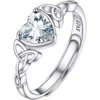 PROSILVER Adjustable 925 Sterling Silver Ring for Women Heart Solitaire Cubic Zirconia Birthstone Open Thumb Rings, Celtic Jewellery for Ladies Girls