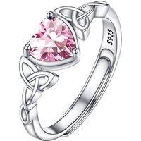 PROSILVER Adjustable 925 Sterling Silver Ring for Women Heart Solitaire Cubic Zirconia Birthstone Open Thumb Rings, Celtic Jewellery for Ladies Girls