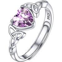 PROSILVER Adjustable 925 Sterling Silver Ring for Women Heart Solitaire Cubic Zirconia Birthstone Open Thumb Rings, Celtic Jewellery for Ladies Girls