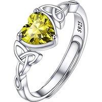 PROSILVER Adjustable 925 Sterling Silver Ring for Women Heart Solitaire Cubic Zirconia Birthstone Open Thumb Rings, Celtic Jewellery for Ladies Girls