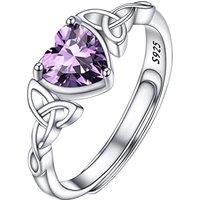 PROSILVER Adjustable 925 Sterling Silver Ring for Women Heart Solitaire Cubic Zirconia Birthstone Open Thumb Rings, Celtic Jewellery for Ladies Girls