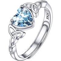 PROSILVER Adjustable 925 Sterling Silver Ring for Women Heart Solitaire Cubic Zirconia Birthstone Open Thumb Rings, Celtic Jewellery for Ladies Girls