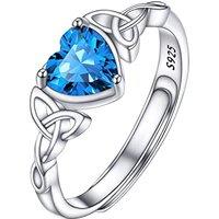 PROSILVER Adjustable 925 Sterling Silver Ring for Women Heart Solitaire Cubic Zirconia Birthstone Open Thumb Rings, Celtic Jewellery for Ladies Girls