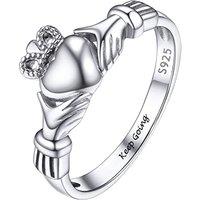 PROSILVER Women S925 Sterling Silver Claddagh Ring - Celtic Jewellery Irish Claddagh/Triquetra Knot -with Gift Box Claddagh - Silver - Engrave T 1/2