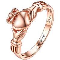 PROSILVER Women S925 Sterling Silver Claddagh Ring - Celtic Jewellery Irish Claddagh/Triquetra Knot -with Gift Box Claddagh - Rose Gold - Engrave S