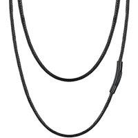PROSTEEL Mens Leather Necklace Cord - 2mm/3mm Width Braided Waxed Waterproof Rope Chain for Pendant with Black Stainless Steel Black Clasp, 16"-30" In
