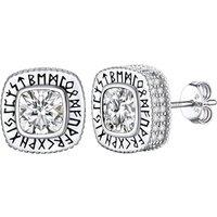 PROSILVER Men Viking Rune Stud Earrings, 925 Sterling Silver Cubic Zirconia Earrings-Send Gift Box C-White-Square