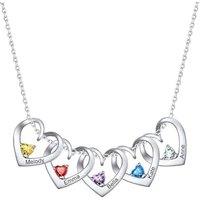 PROSILVER Women Personalised Heart Pendant Necklace, 925 Sterling Silver Mother Necklace with Names Birthstone Necklaces-Send Gift Box 5 heart-silver