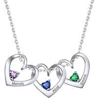 PROSILVER Women Personalised Heart Pendant Necklace, 925 Sterling Silver Mother Necklace with Names Birthstone Necklaces-Send Gift Box 3 heart-silver