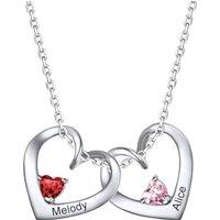 PROSILVER Women Personalised Heart Pendant Necklace, 925 Sterling Silver Mother Necklace with Names Birthstone Necklaces-Send Gift Box 2 heart-silver