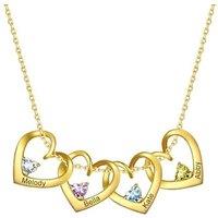 PROSILVER Women Personalised Heart Pendant Necklace, 925 Sterling Silver Mother Necklace with Names Birthstone Necklaces-Send Gift Box 4 heart-gold pl