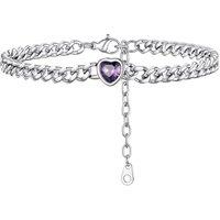 PROSTEEL Anklets for Women, Adjustable Waterproof Ankle Bracelet Silver Foot Chain Cubic Zirconia Birthstone Jewellery for Beach Summer with Gift Box