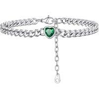 PROSTEEL Anklets for Women, Adjustable Waterproof Ankle Bracelet Silver Foot Chain Cubic Zirconia Birthstone Jewellery for Beach Summer with Gift Box