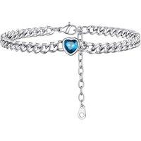 PROSTEEL Anklets for Women, Adjustable Waterproof Ankle Bracelet Silver Foot Chain Cubic Zirconia Birthstone Jewellery for Beach Summer with Gift Box