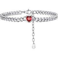 PROSTEEL Heart Anklets for Women, Adjustable Cuban Ankle Bracelet Waterproof Foot Chain Birthstone Jewellery for Beach Summer Silver/Black -with Gift