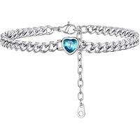 PROSTEEL Anklets for Women, Adjustable Waterproof Ankle Bracelet Silver Foot Chain Cubic Zirconia Birthstone Jewellery for Beach Summer with Gift Box