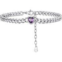 PROSTEEL Anklets for Women, Adjustable Waterproof Ankle Bracelet Silver Foot Chain Cubic Zirconia Birthstone Jewellery for Beach Summer with Gift Box