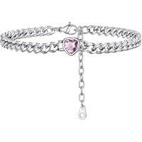 PROSTEEL Anklets for Women, Adjustable Waterproof Ankle Bracelet Silver Foot Chain Cubic Zirconia Birthstone Jewellery for Beach Summer with Gift Box