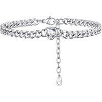 PROSTEEL Heart Anklets for Women, Adjustable Cuban Ankle Bracelet Waterproof Foot Chain Birthstone Jewellery for Beach Summer Silver/Black -with Gift
