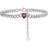 PROSTEEL Heart Anklets for Women, Adjustable Cuban Ankle Bracelet Waterproof Foot Chain Birthstone Jewellery for Beach Summer Silver/Black -with Gift
