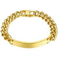 PROSTEEL Mens Bracelet, Personalised ID Bangle, 316L Stainless Steel/Black/Gold Plated 19/21/23 CM (Send Gift Box) Gold Plated - Add Engraving 9.0"(23