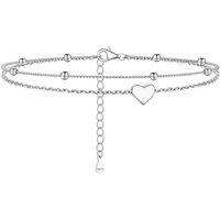 PROSILVER Women Initial Anklet Sterling Silver Heart Ankle Bracelet A-Z Letter, Adjustable Double-Layer Foot Chain for Beach Summer with Gift Box ZZ: