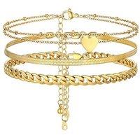 PROSTEEL Anklets Set for Women - Cuban Link/Herringbone/Heart Layered Ankle Bracelets Adjustable Waterproof for Summer Beach Jewellery, Silver/Gold Pl