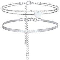 PROSTEEL Anklets Set for Women - Cuban Link/Herringbone/Heart Layered Ankle Bracelets Adjustable Waterproof for Summer Beach Jewellery, Silver/Gold Pl