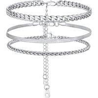 PROSTEEL Anklets Set for Women - Cuban Link/Herringbone/Heart Layered Ankle Bracelets Adjustable Waterproof for Summer Beach Jewellery, Silver/Gold Pl