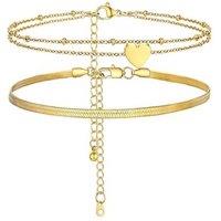 PROSTEEL Anklets Set for Women - Cuban Link/Herringbone/Heart Layered Ankle Bracelets Adjustable Waterproof for Summer Beach Jewellery, Silver/Gold Pl