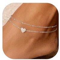 PROSTEEL Anklet for Women, Adjustable Waterproof Ankle Bracelets, Heart/Cuban/Figaro Foot Chain 316L Stainless Steel for Beach Summer with Gift Box 01