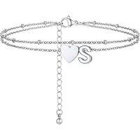 PROSTEEL Women Heart Anklet, A-Z Letter Initial Ankle Bracelet, Adjustable Double-Layer Foot Chain for Beach Summer, Silver/Gold Plated 316L Stainless