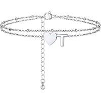 PROSTEEL Women Heart Anklet, A-Z Letter Initial Ankle Bracelet, Adjustable Double-Layer Foot Chain for Beach Summer, Silver/Gold Plated 316L Stainless