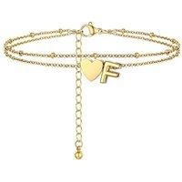 PROSTEEL Women Heart Anklet, A-Z Letter Initial Ankle Bracelet, Adjustable Double-Layer Foot Chain for Beach Summer, Silver/Gold Plated 316L Stainless