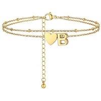 PROSTEEL Women Heart Anklet, A-Z Letter Initial Ankle Bracelet, Adjustable Double-Layer Foot Chain for Beach Summer, Silver/Gold Plated 316L Stainless