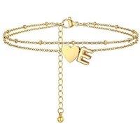 PROSTEEL Women Heart Anklet, A-Z Letter Initial Ankle Bracelet, Adjustable Double-Layer Foot Chain for Beach Summer, Silver/Gold Plated 316L Stainless