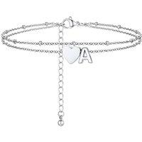PROSTEEL Women Heart Anklet, A-Z Letter Initial Ankle Bracelet, Adjustable Double-Layer Foot Chain for Beach Summer, Silver/Gold Plated 316L Stainless