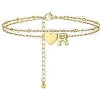 PROSTEEL Women Heart Anklet, A-Z Letter Initial Ankle Bracelet, Adjustable Double-Layer Foot Chain for Beach Summer, Silver/Gold Plated 316L Stainless
