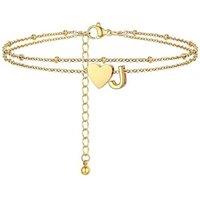 PROSTEEL Women Heart Anklet, A-Z Letter Initial Ankle Bracelet, Adjustable Double-Layer Foot Chain for Beach Summer, Silver/Gold Plated 316L Stainless
