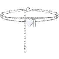 PROSTEEL Women Heart Anklet, A-Z Letter Initial Ankle Bracelet, Adjustable Double-Layer Foot Chain for Beach Summer, Silver/Gold Plated 316L Stainless